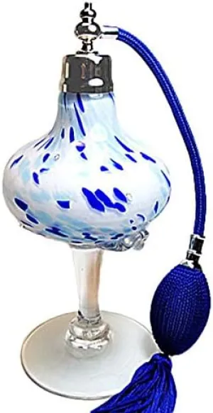 Rosariya Art Hand Made Crystal Glass Perfume Cologne Refillable Empty Bottle with Blue Bulb Atomizer Sprayer