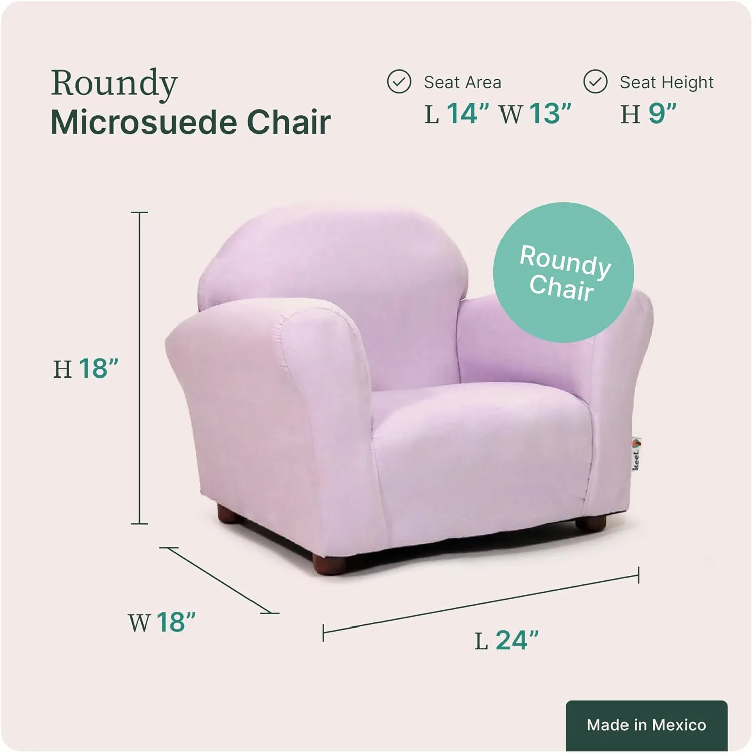 Roundy Toddler Armchair with Soft Microsuede Upholstery Durable Wooden Frame, Ergonomic Design, Fully Assembled, Comfortable Kids Chair for Ages 2-5, Ideal for Bedroom, Playroom & Daycare Use.