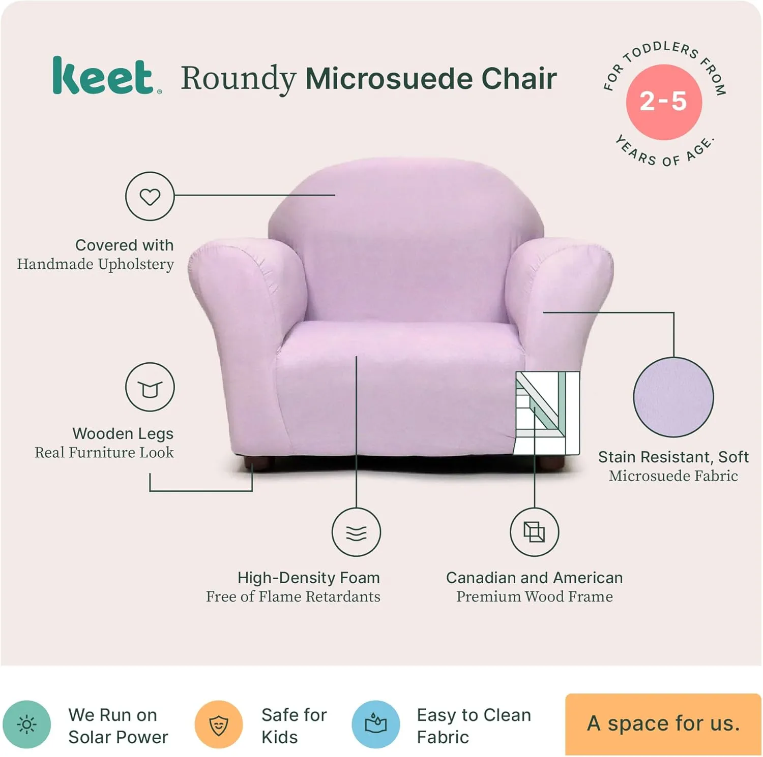 Roundy Toddler Armchair with Soft Microsuede Upholstery Durable Wooden Frame, Ergonomic Design, Fully Assembled, Comfortable Kids Chair for Ages 2-5, Ideal for Bedroom, Playroom & Daycare Use.