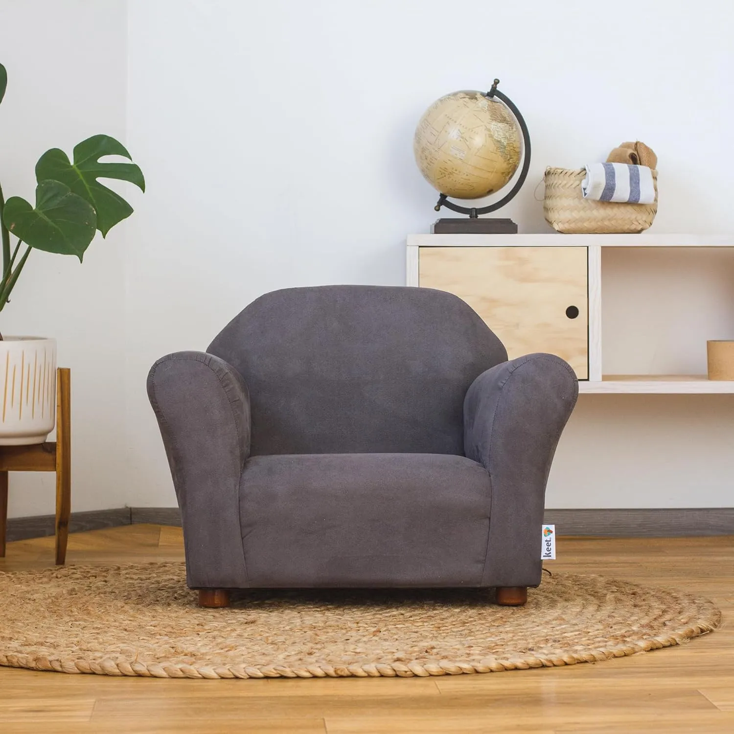 Roundy Toddler Armchair with Soft Microsuede Upholstery Durable Wooden Frame, Ergonomic Design, Fully Assembled, Comfortable Kids Chair for Ages 2-5, Ideal for Bedroom, Playroom & Daycare Use.