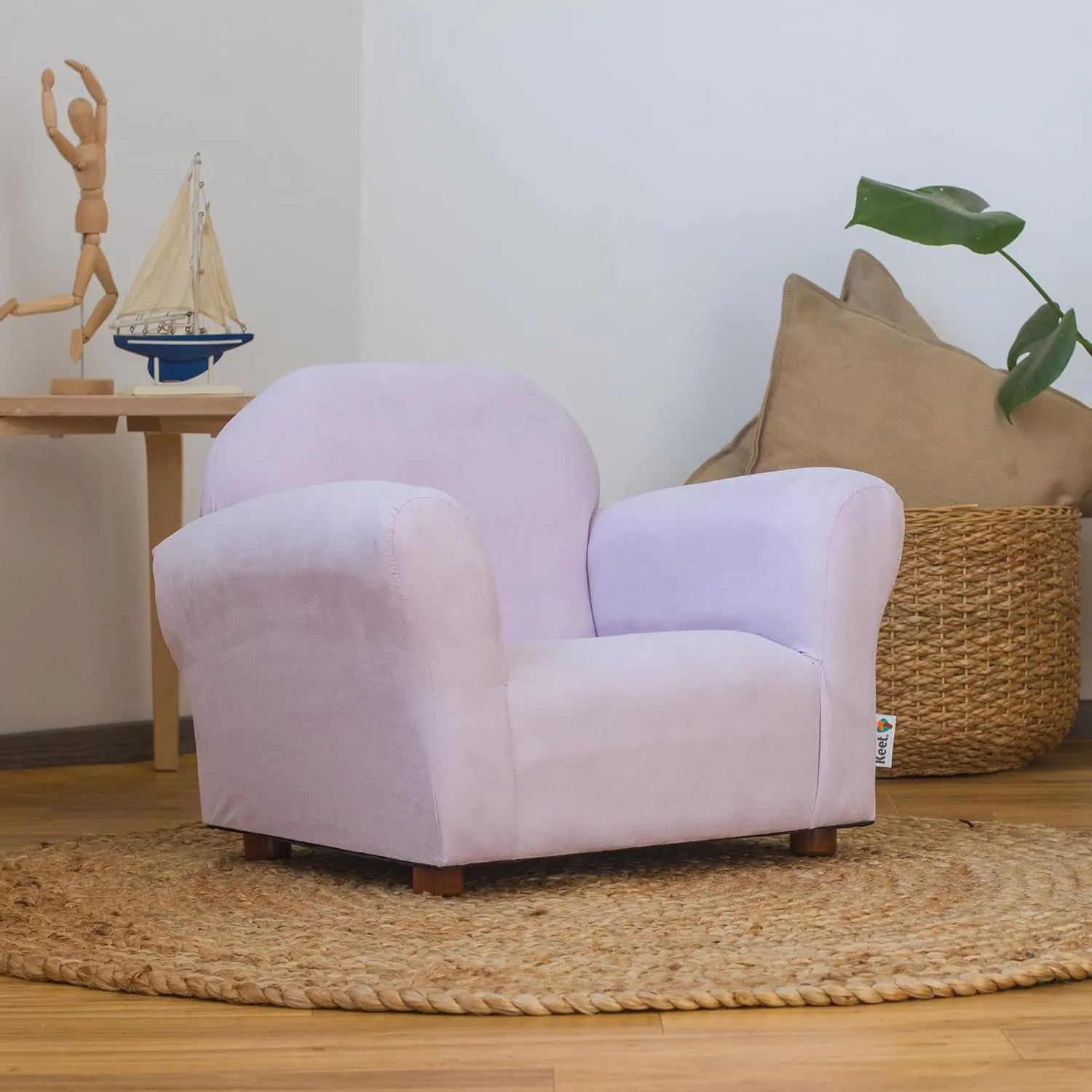 Roundy Toddler Armchair with Soft Microsuede Upholstery Durable Wooden Frame, Ergonomic Design, Fully Assembled, Comfortable Kids Chair for Ages 2-5, Ideal for Bedroom, Playroom & Daycare Use.
