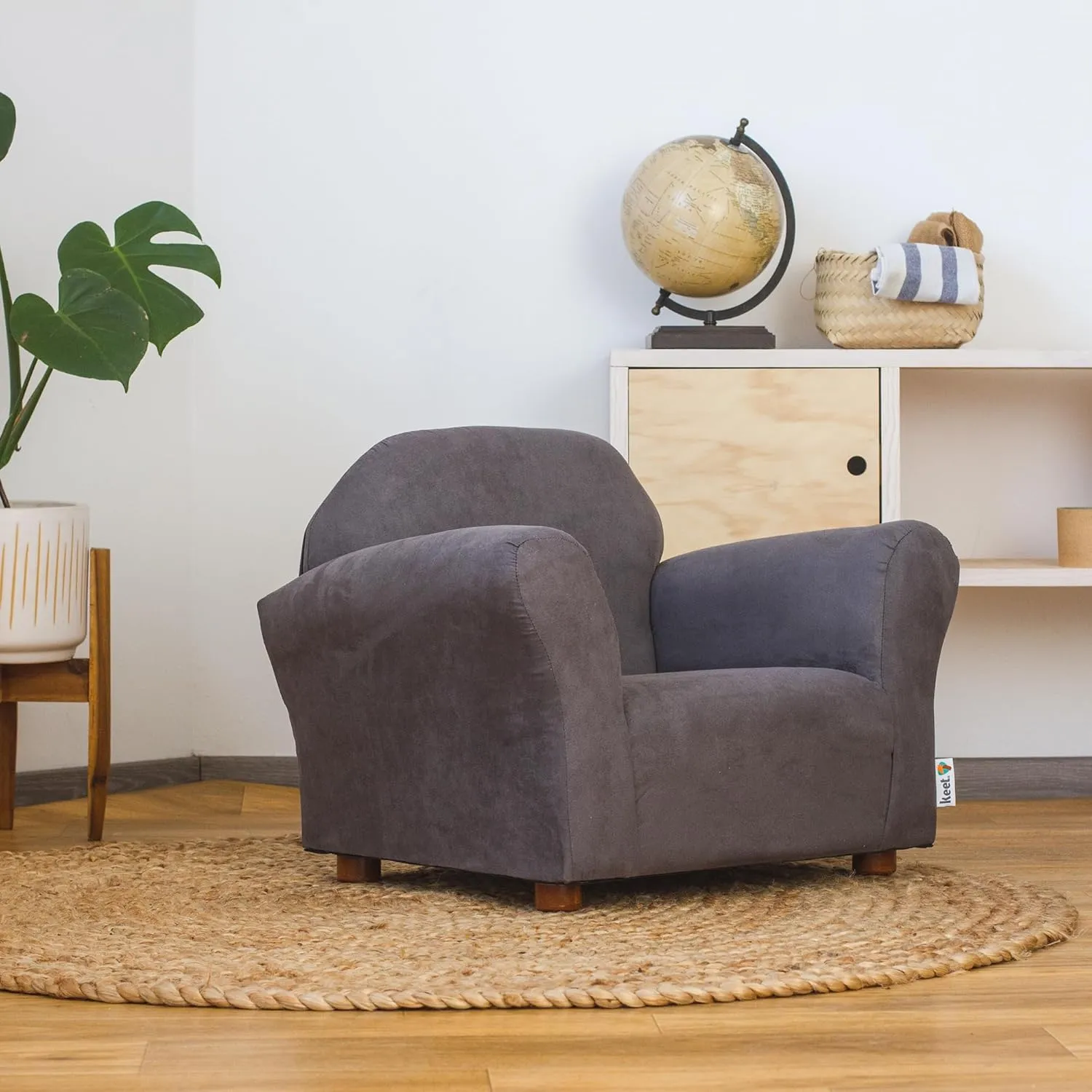 Roundy Toddler Armchair with Soft Microsuede Upholstery Durable Wooden Frame, Ergonomic Design, Fully Assembled, Comfortable Kids Chair for Ages 2-5, Ideal for Bedroom, Playroom & Daycare Use.