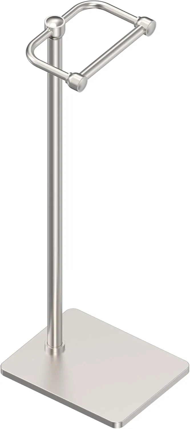 RUACQ Toilet Paper Holder Stand, Bathroom Toilet Paper Roll Holder Free Standing, Toilet Tissue Holder Stand with Post Pivoting Design, Stable Weighted Base, SUS304 Stainless Steel (Brushed Nickel)