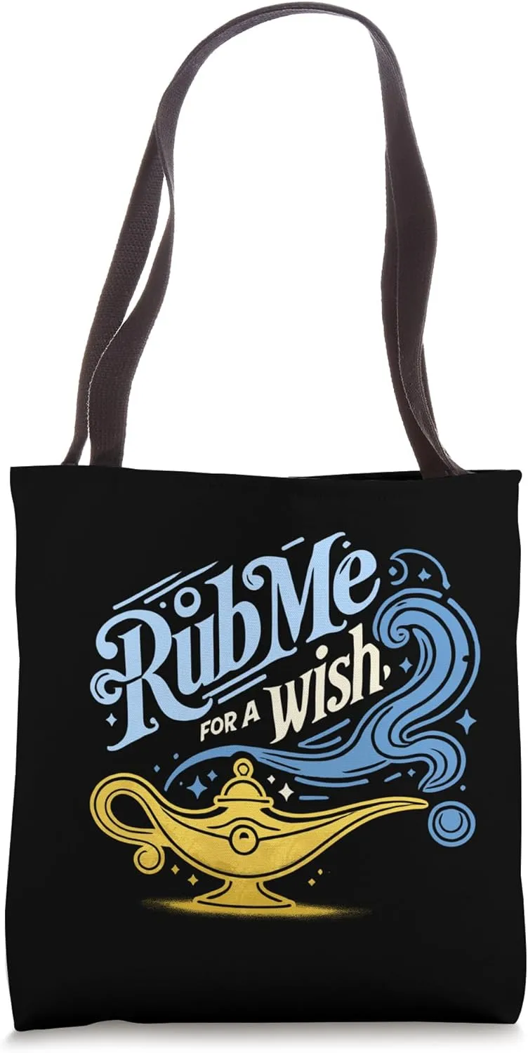 Rub Me For Wish Genie Bottle Funny Djinn Rub Me Lamp Tote Bag