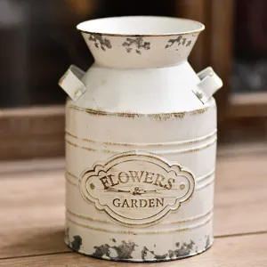 Rustic Metal Flower Vase, Shabby Chic Vintage Farmhouse Jug Vase,Galvanized Milk Can with Handle for Home Decoration -9.8inch