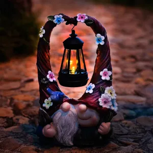 Rynx | Common Honglin Outdoor Pair Gnome Decorations With Solar Light Lantern Double Sweet Gnomes Resin Statues Outdoor Decor Gifts For Valentine's Day Anniversary (Pair Gnome)