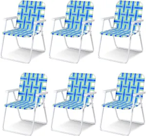 S AFSTAR Beach Chair Set of 6, Portable Folding Chairs with Stable Steel Frame & Comfort Armrest, Load Bearing Up to 265 LBS, Lightweight Lawn Chairs, 6 PCS Camping Chairs for Outside Outdoor (Blue)