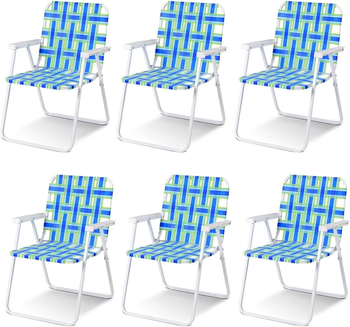 S AFSTAR Beach Chair Set of 6, Portable Folding Chairs with Stable Steel Frame & Comfort Armrest, Load Bearing Up to 265 LBS, Lightweight Lawn Chairs, 6 PCS Camping Chairs for Outside Outdoor (Blue)