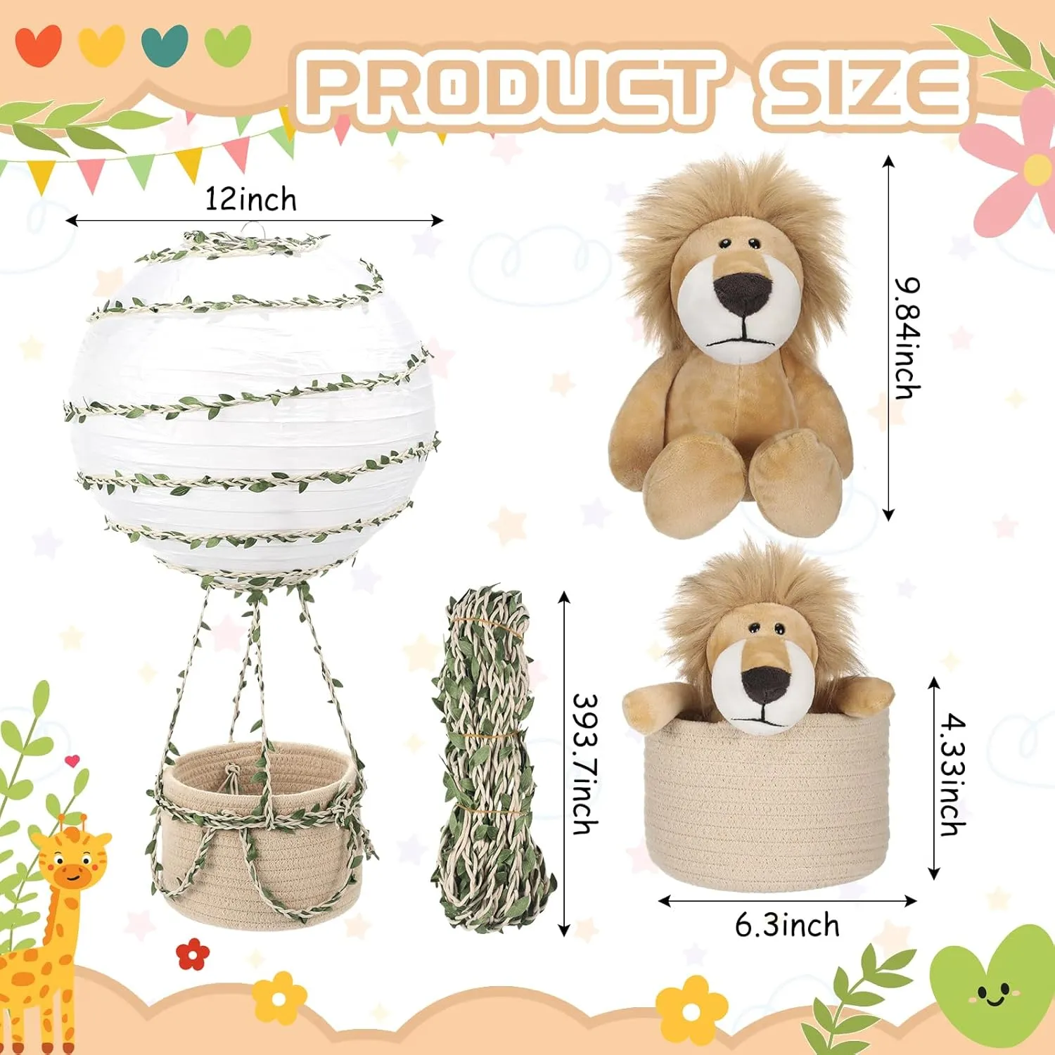 Safari Hot Air Balloon Decor Handmade Jungle Hot Air Balloon Nursery Decor Lampshade Light Shade for Hanging Room Birthday Party Baby Shower Decorations Gift (Lion)