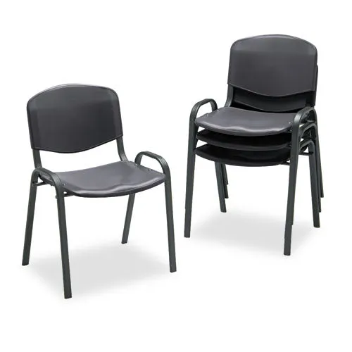 Safco® Stacking Chair, Supports Up to 250 lb, 18" Seat Height, Black Seat, Black Back, Black Base, 4/Carton