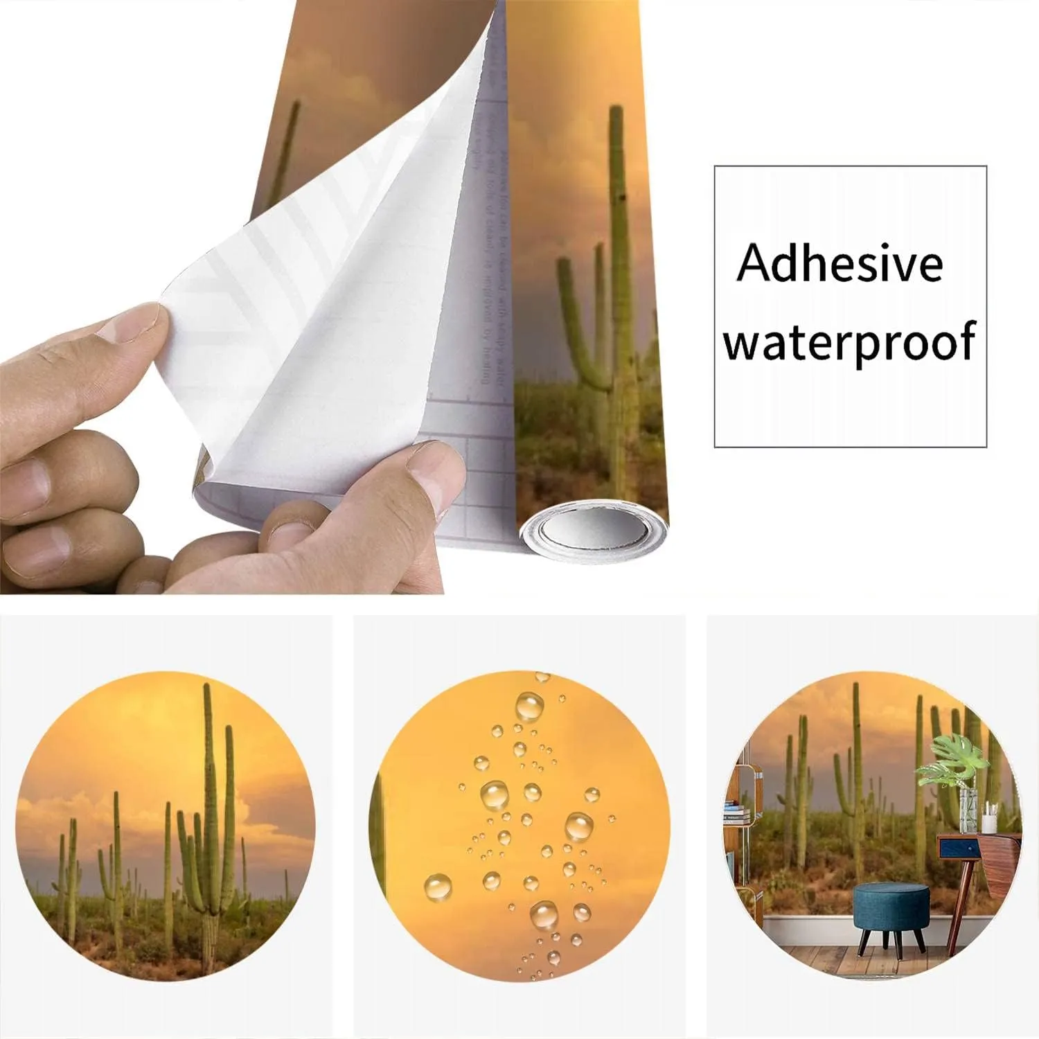 Saguaro Cactus in Arizona Desert Wilderness at Sunset Peel & Stick Wallpaper Removable Self-Adhesive Large Wallpaper Roll 3D Wall Mural Sticker Home Decor for Living Room Bedroom