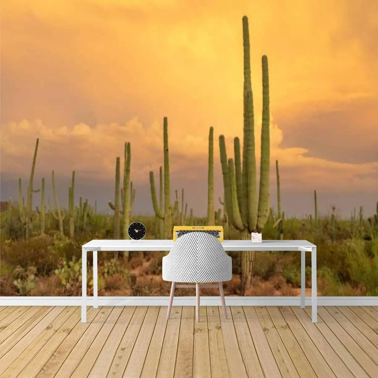 Saguaro Cactus in Arizona Desert Wilderness at Sunset Peel & Stick Wallpaper Removable Self-Adhesive Large Wallpaper Roll 3D Wall Mural Sticker Home Decor for Living Room Bedroom