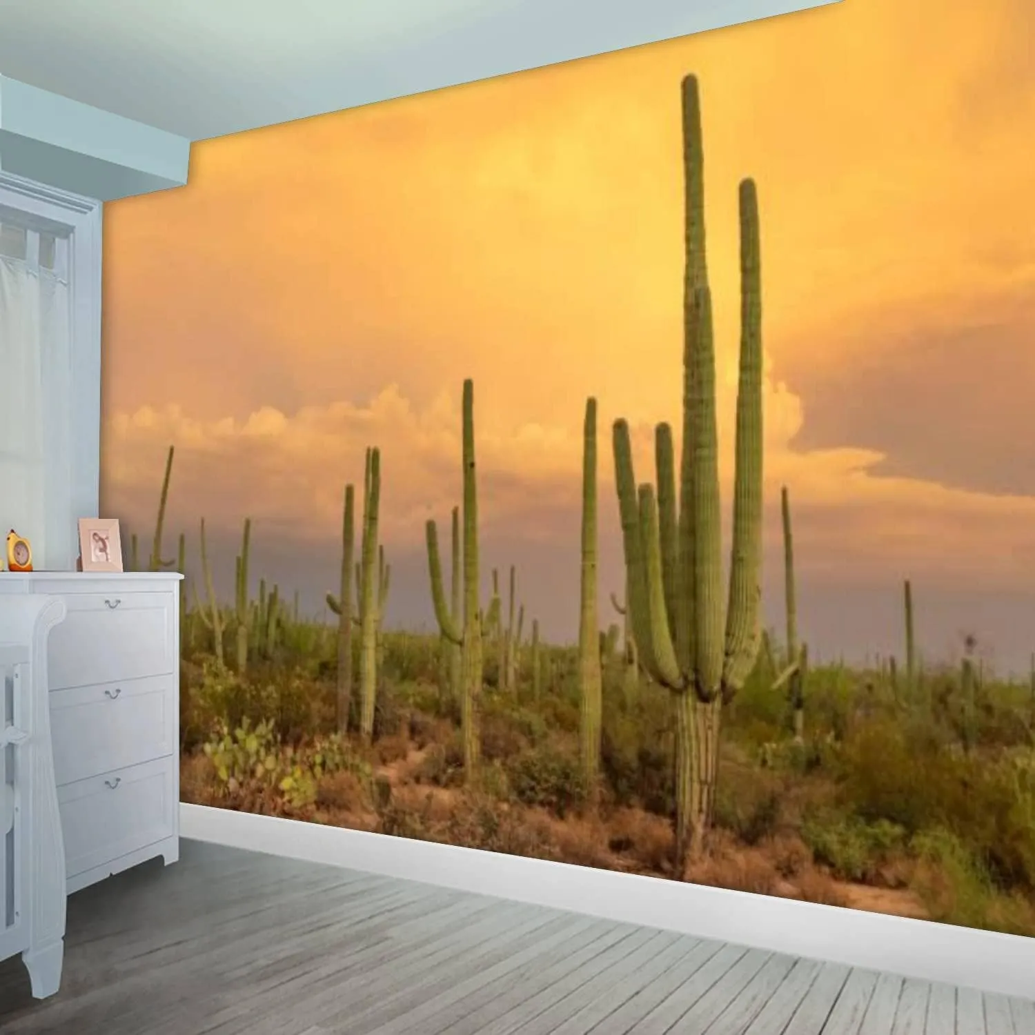 Saguaro Cactus in Arizona Desert Wilderness at Sunset Peel & Stick Wallpaper Removable Self-Adhesive Large Wallpaper Roll 3D Wall Mural Sticker Home Decor for Living Room Bedroom