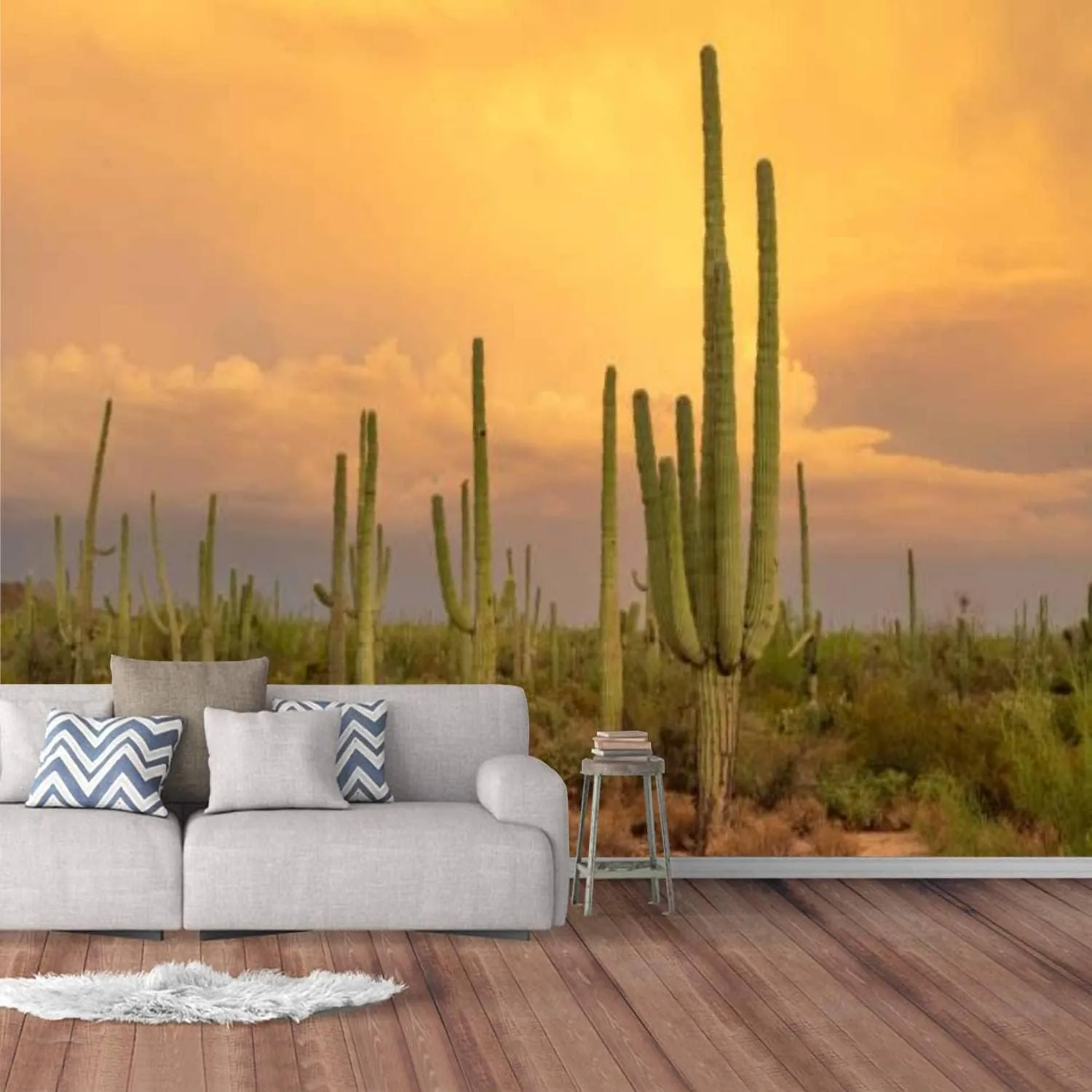 Saguaro Cactus in Arizona Desert Wilderness at Sunset Peel & Stick Wallpaper Removable Self-Adhesive Large Wallpaper Roll 3D Wall Mural Sticker Home Decor for Living Room Bedroom
