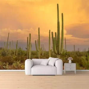 Saguaro Cactus in Arizona Desert Wilderness at Sunset Peel & Stick Wallpaper Removable Self-Adhesive Large Wallpaper Roll 3D Wall Mural Sticker Home Decor for Living Room Bedroom