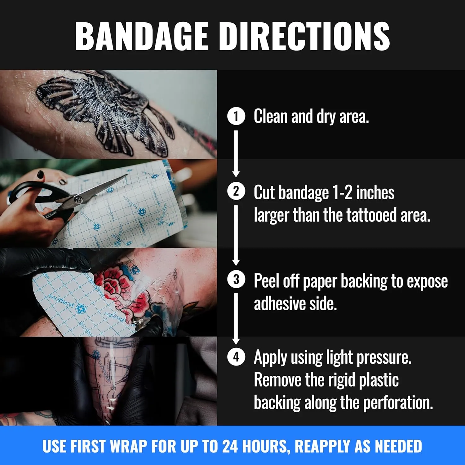 Saniderm Original Tattoo Aftercare Bandage (Personal Roll, 10.2 in x 2 yd) – Convenient, Faster Tattoo Healing and Protection – Sterile, Waterproof, and Latex-Free Tattoo Aftercare Wrap – Gloss Finish
