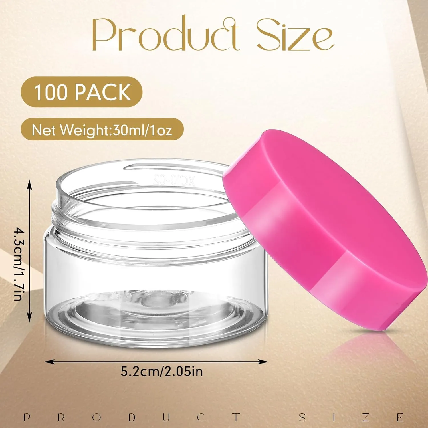 SATINIOR 100 Pcs Plastic Jars with Lids Small Containers Lids Wide Mouth Small Plastic Containers for Lotion Cream Rhinestones Body Butters Travel Storage(1 oz,Clear with Pink Lid)
