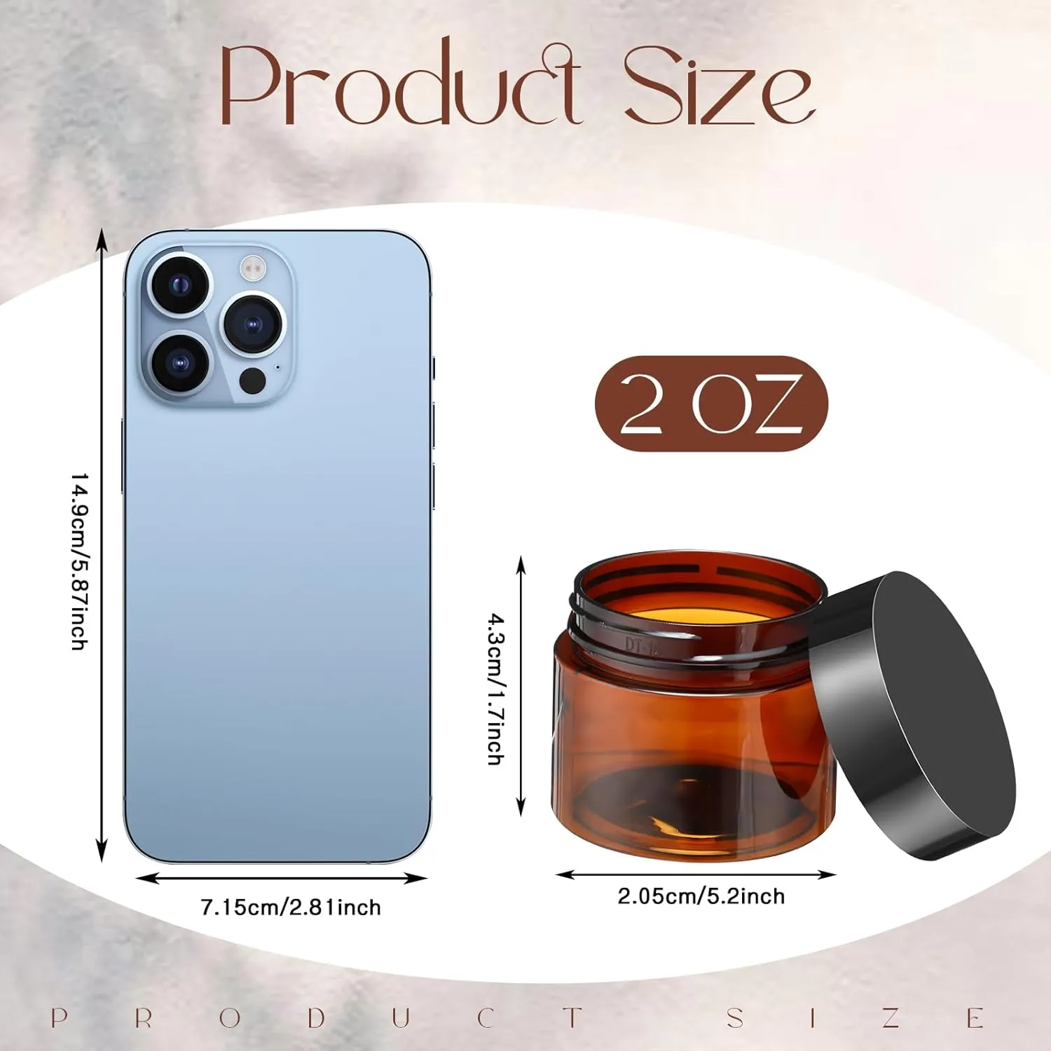 SATINIOR 100 Pcs Plastic Jars with Lids Small Containers Lids Wide Mouth Small Plastic Containers for Lotion Cream Rhinestones Body Butters Travel Storage(2 oz,Amber with Black Lid)