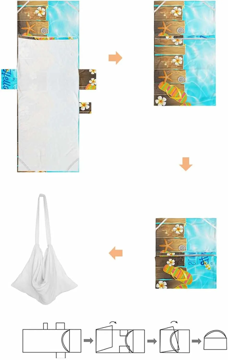 Say Hello to Summer Chaise Lounger Cover with Pockets, Pool Lounge Chair Covers 85"x29", Beach Slipper Wood Floral Slippers Microfiber Beach Chair Cover for Outdoor Patio Sunbathing