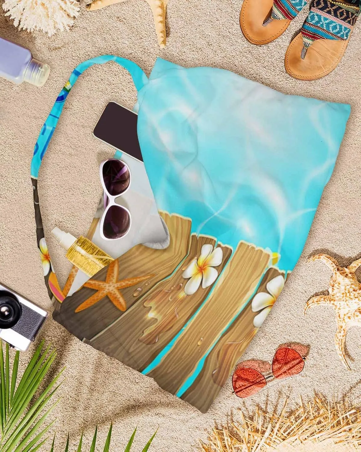 Say Hello to Summer Chaise Lounger Cover with Pockets, Pool Lounge Chair Covers 85"x29", Beach Slipper Wood Floral Slippers Microfiber Beach Chair Cover for Outdoor Patio Sunbathing