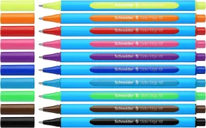 Schneider Slider Edge XB (Extra Broad) Ballpoint Pen, 1.4 mm, Light Blue Barrel, Assorted Ink Colors, Pack of 10 Pens (152290)