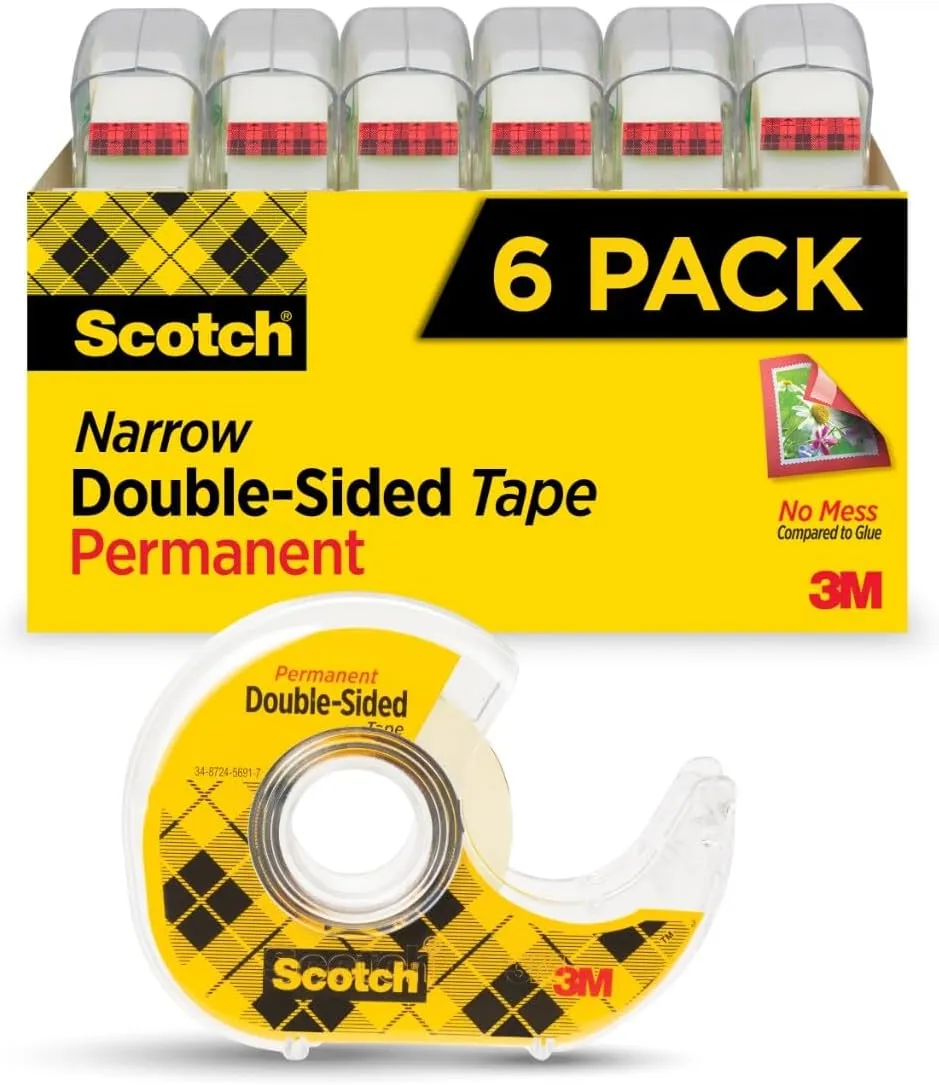 Scotch Double Sided Tape with Tape Dispenser, Office and School Supplies for Arts and Crafts, Alternative to Scrapbooking Tape, 0.75 in. x 500 in., 6 Tape Rolls with 6 Tape Dispensers