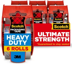 Scotch Heavy Duty Shipping and Moving Packing Tape, Clear, Packing and Moving Supplies, 1.88 in. x 22.2 yd., 6 Tape Rolls with Dispensers
