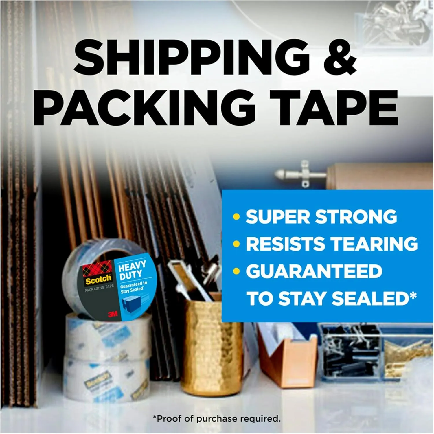 Scotch Heavy Duty Shipping Packing Tape, Clear, Holiday Shipping Supplies, 1.88 in. x 38.2 yd., 3 Rolls