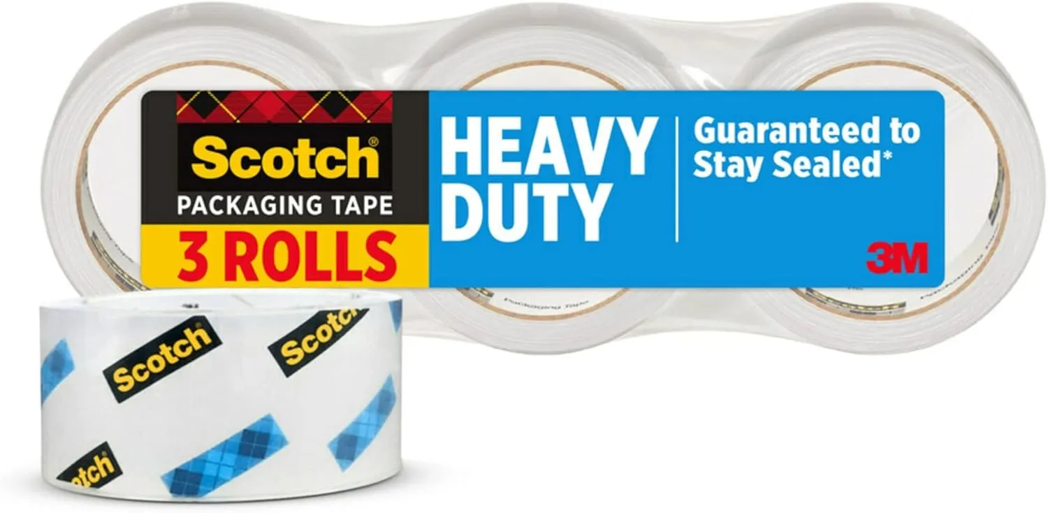Scotch Heavy Duty Shipping Packing Tape, Clear, Holiday Shipping Supplies, 1.88 in. x 38.2 yd., 3 Rolls