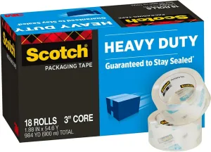 Scotch Heavy Duty Shipping Packing Tape, Clear, Shipping and Packaging Supplies, 1.88 in. x 54.6 yd., 18 Tape Rolls
