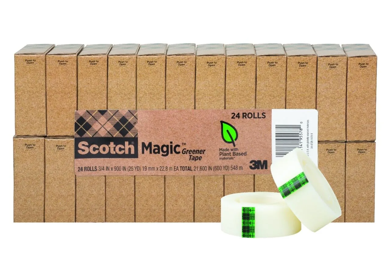 Scotch Magic Greener Tape, 24 Rolls, Numerous Applications, Invisible, Engineered for Repairing, 3/4 x 900 Inches, Boxed