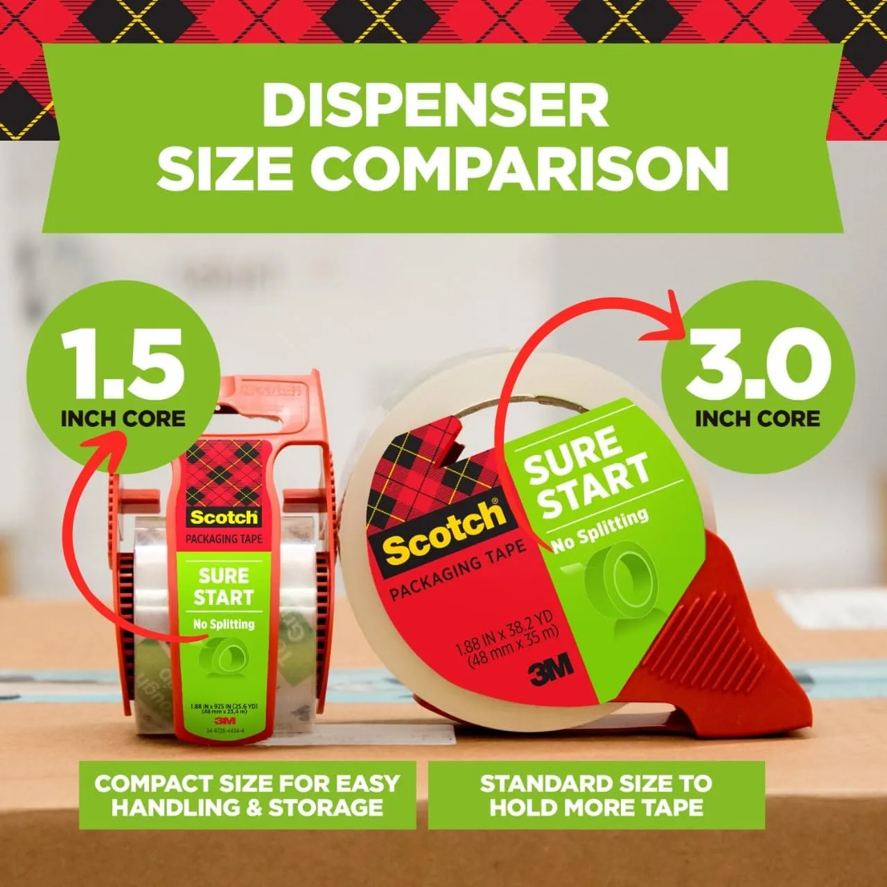 Scotch Sure Start Shipping Packaging Tape, 1.88" x 54.6 yd, Designed for Packing, Shipping and Mailing, No Splitting or Tearing, 3" Core, Clear, 8 Rolls (3450-8)