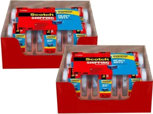 Scotch Tape Heavy Duty Shipping Packaging Tape, 1.88 Inches x 800 Inches, 1.5" Core, Clear, Great for Packing, Shipping & Moving, Rolls with Dispenser (142-6) (2 Pack), 12 Rolls (548415484564864)