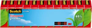 Scotch Transparent Greener Tape, 12 Rolls, 3/4 x 900 Inches, Classic Glossy-Finish, Boxed