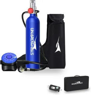 Scuba Tank with Extended Pressure Gauge, DOT/CE-EN250 Certification Lung Tank, 1L Diving Tank, 15-20 Minutes Underwater Exploration with Portable Mini Scuba Tank, 3000 Psi Max Pressure