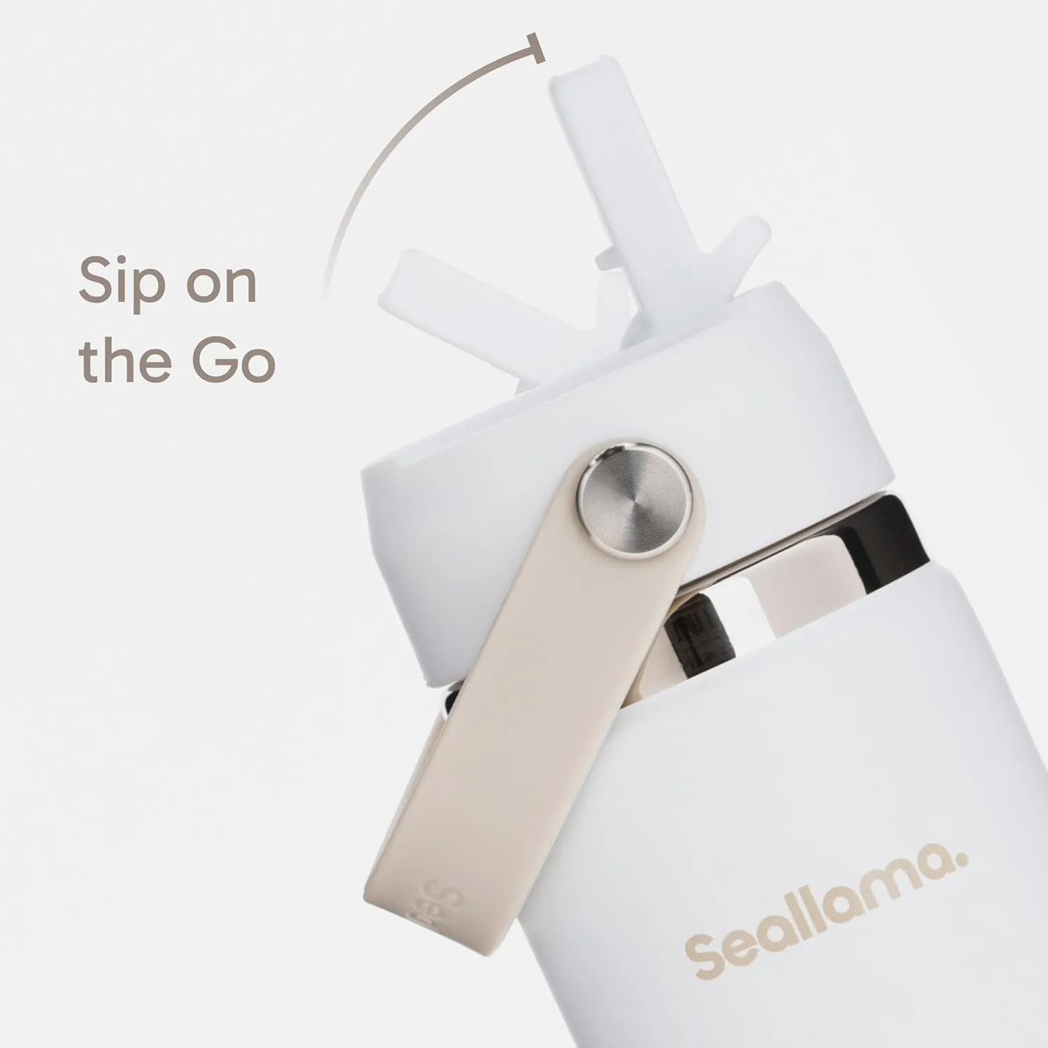 Seallama. Stainless Steel Wide Mouth Water Bottle - 2 Lids (Flex Straw Lid) and Double-Wall Vacuum Insulation - Leak Proof, BPA-Free, for Travel, Sports, School, and Car (Chalk, 21 oz)