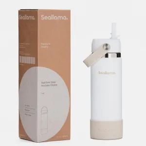 Seallama. Stainless Steel Wide Mouth Water Bottle - 2 Lids (Flex Straw Lid) and Double-Wall Vacuum Insulation - Leak Proof, BPA-Free, for Travel, Sports, School, and Car (Chalk, 21 oz)