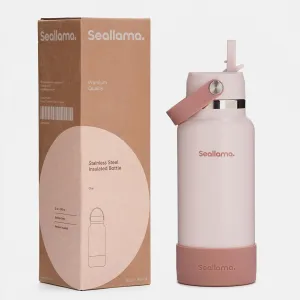 Seallama. Stainless Steel Wide Mouth Water Bottle - 2 Lids (Flex Straw Lid) and Double-Wall Vacuum Insulation - Leak Proof, BPA-Free, for Travel, Sports, School, and Car (Clay, 32 oz)