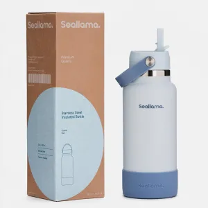 Seallama. Stainless Steel Wide Mouth Water Bottle - 2 Lids (Flex Straw Lid) and Double-Wall Vacuum Insulation - Leak Proof, BPA-Free, for Travel, Sports, School, and Car (Coastal Blue, 32 oz)