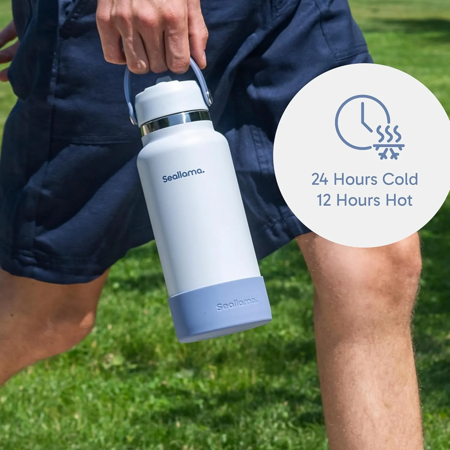 Seallama. Stainless Steel Wide Mouth Water Bottle - 2 Lids (Flex Straw Lid) and Double-Wall Vacuum Insulation - Leak Proof, BPA-Free, for Travel, Sports, School, and Car (Coastal Blue, 32 oz)