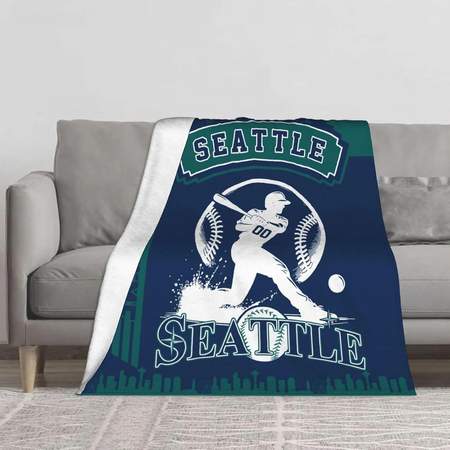 Seattle Blanket Custom Throw Blankets Personalized Custom Name and Number Baseball Blanket Gifts for Men Women Fans