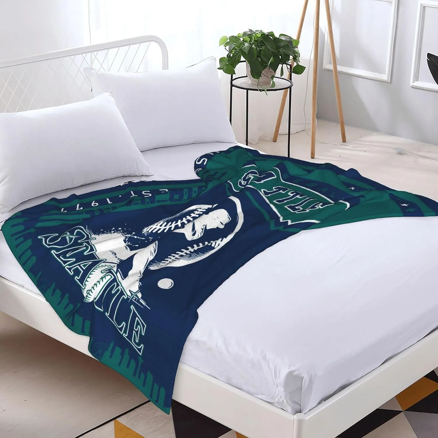 Seattle Blanket Custom Throw Blankets Personalized Custom Name and Number Baseball Blanket Gifts for Men Women Fans