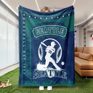Seattle Blanket Custom Throw Blankets Personalized Custom Name and Number Baseball Blanket Gifts for Men Women Fans