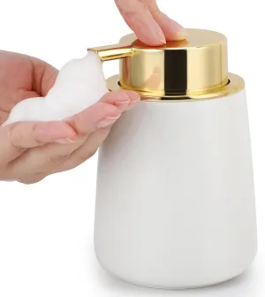 Segbeauty 13.5oz Foam Soap Dispenser, 400ml White Ceramic Hand Soap Dispenser Refillable, Empty Press Foaming Pump Bottle Dispenser for Bathroom Countertop, Foam Dish Soap Dispenser for Kitchen Sink