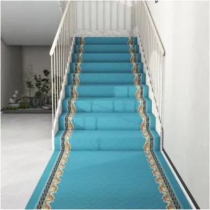 Self-Adhesive Stair Treads Carpet, Anti-Skid Stair Pads, Step Protectors, Full Roll Staircase Decoration Protection Rug, Kid Elder Pet Friendly Anti-Collision Floor Mat (Color : Blue, Size