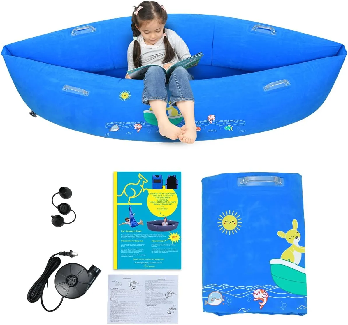 Sensory Chair for Kids - Inflatable Peapod for Children, Includes Electric Air Pump Ocean