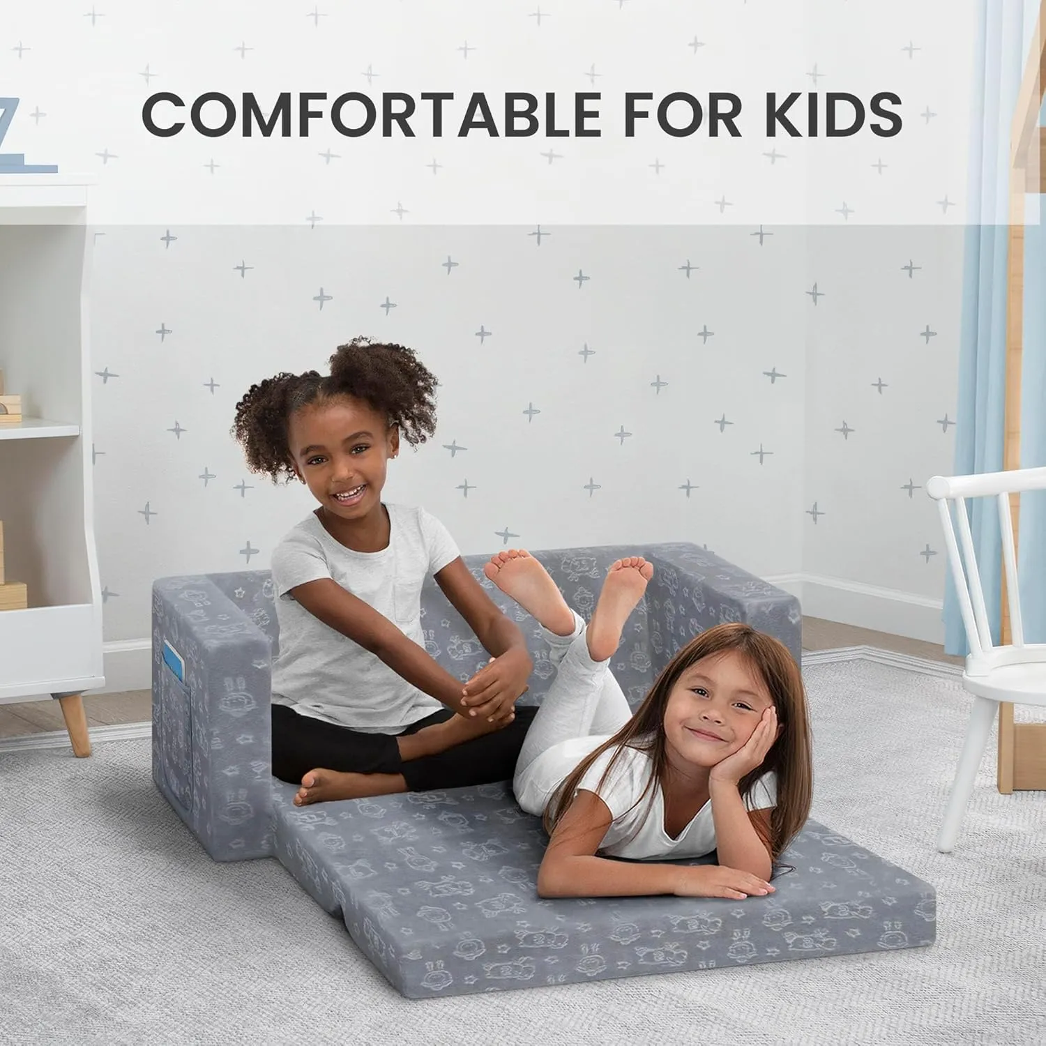 Serta Perfect Sleeper Extra Wide Convertible Sofa to Lounger - Comfy 2-in-1 Flip Open Couch/Sleeper for Kids, Grey