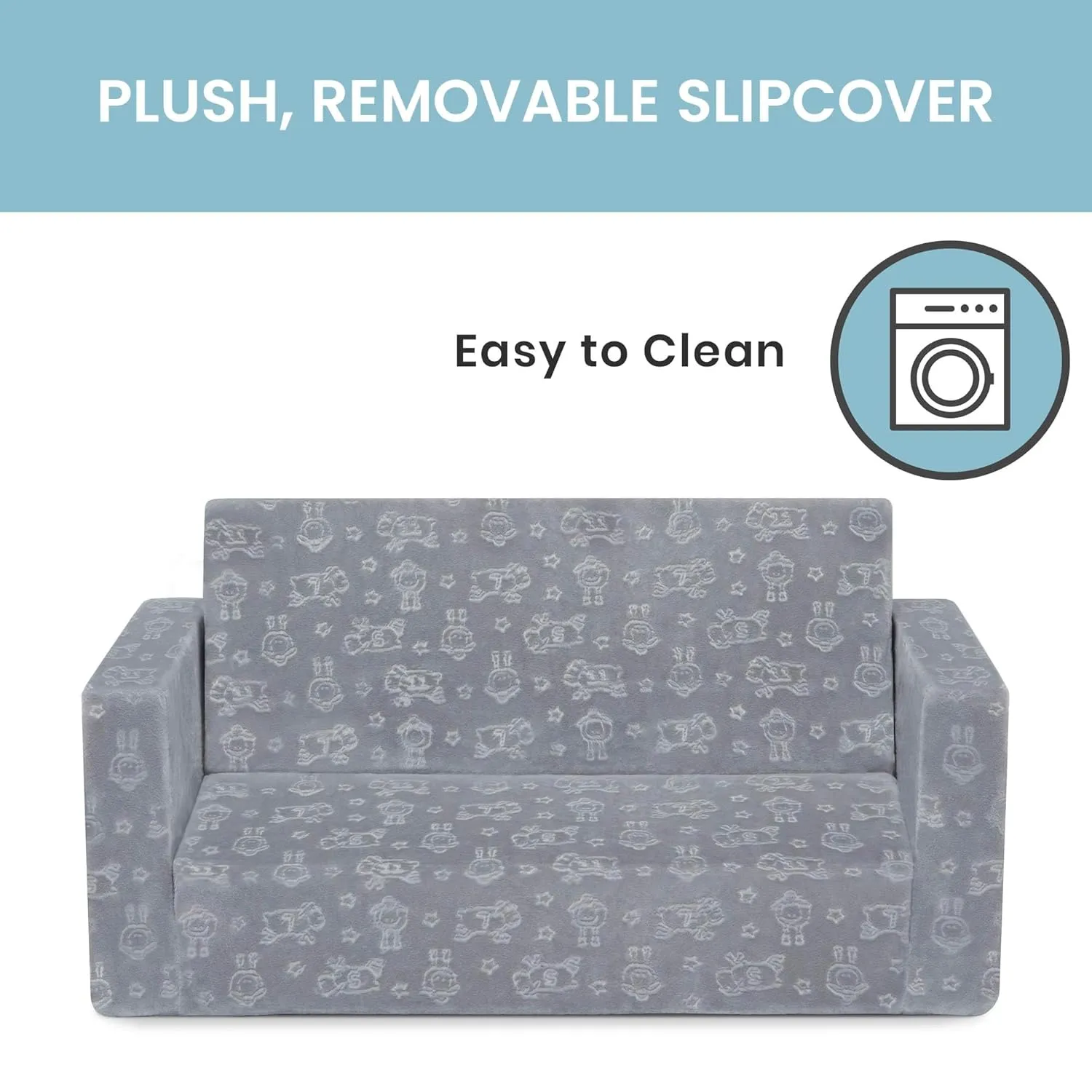 Serta Perfect Sleeper Extra Wide Convertible Sofa to Lounger - Comfy 2-in-1 Flip Open Couch/Sleeper for Kids, Grey