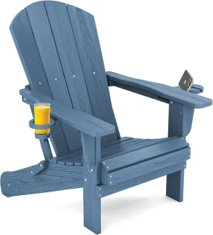 SERWALL Folding Adirondack Chair, HDPE Adirondack Chairs, Plastic Outdoor Chairs- Looks Exactly Like Real Wood- Navy