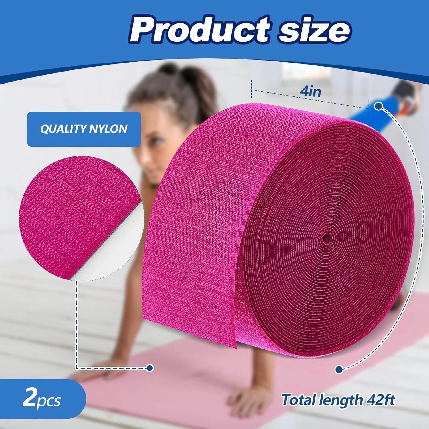Shappy 2 Rolls 84 ft Gymnastics Mat Hook Fastener 4" Wide Hook and Loop Nylon Tape Strips for Carpet Bonded Foam Seams for Cheer Gym Floors